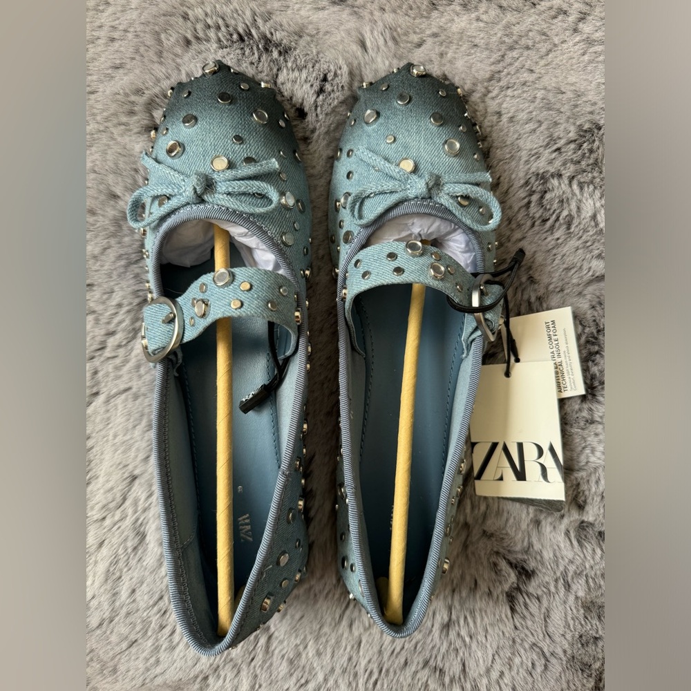 Zara Studded Denim Flats